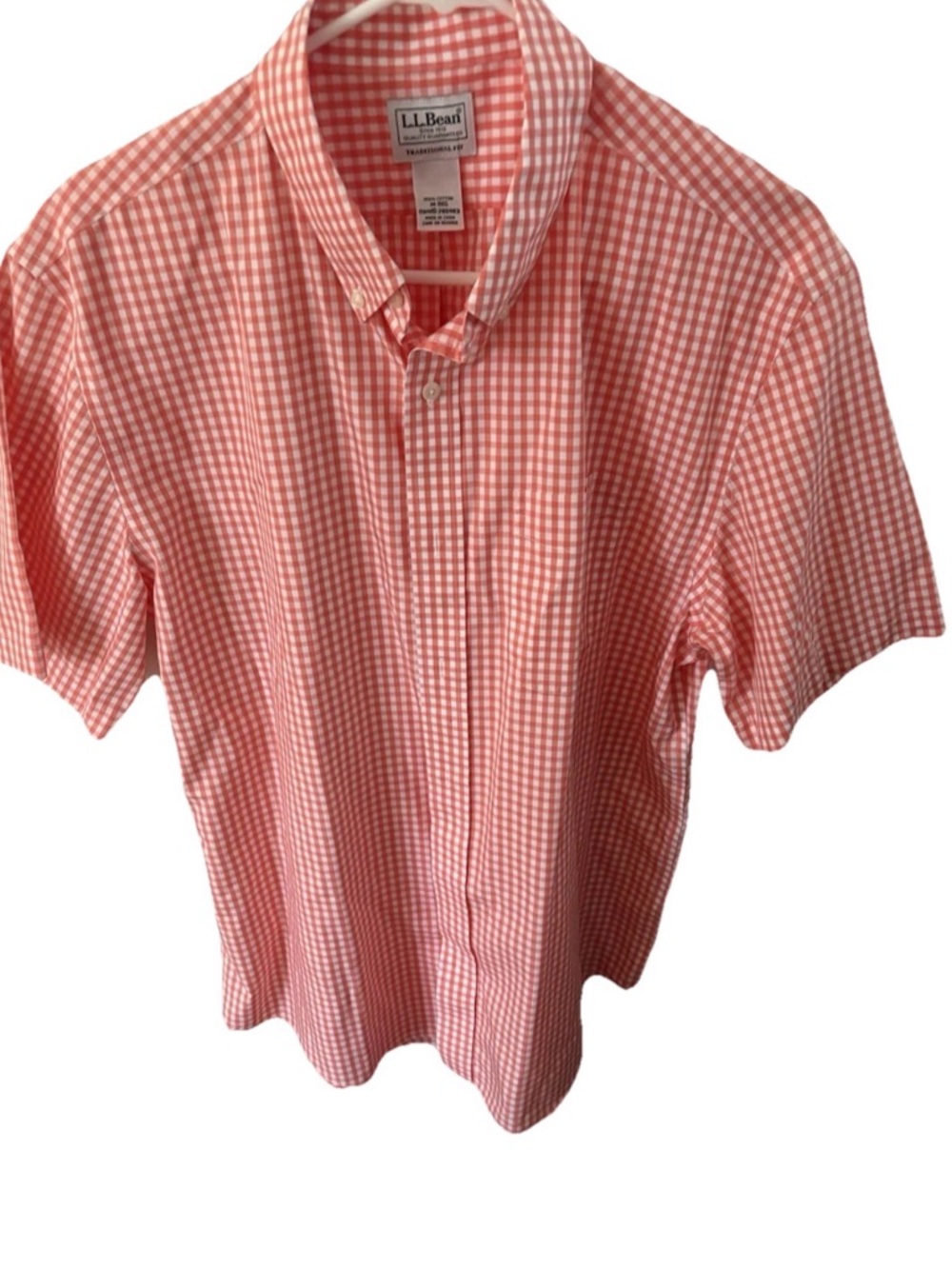 L.L. Bean Shirt Men’s Medium Orange Checkered Button Down Casual Work